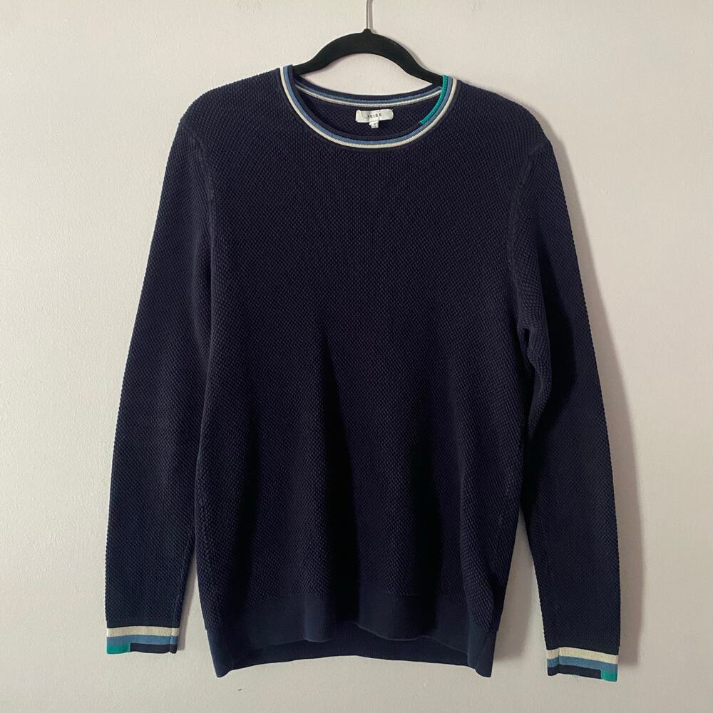 Reiss Navy Blue Crewneck Knit Pullover Sweater Preppy Luxury Cotton Men's Medium